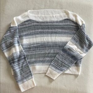 Miami Blue and White Crew Neck Sweater with Striped Design